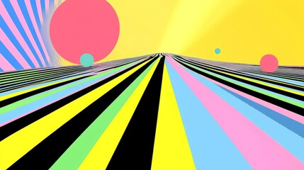 Foto auf Acrylglas Gelb Vibrant Geometric Landscape: A Retro-Futuristic Dreamscape  © Photock Agency