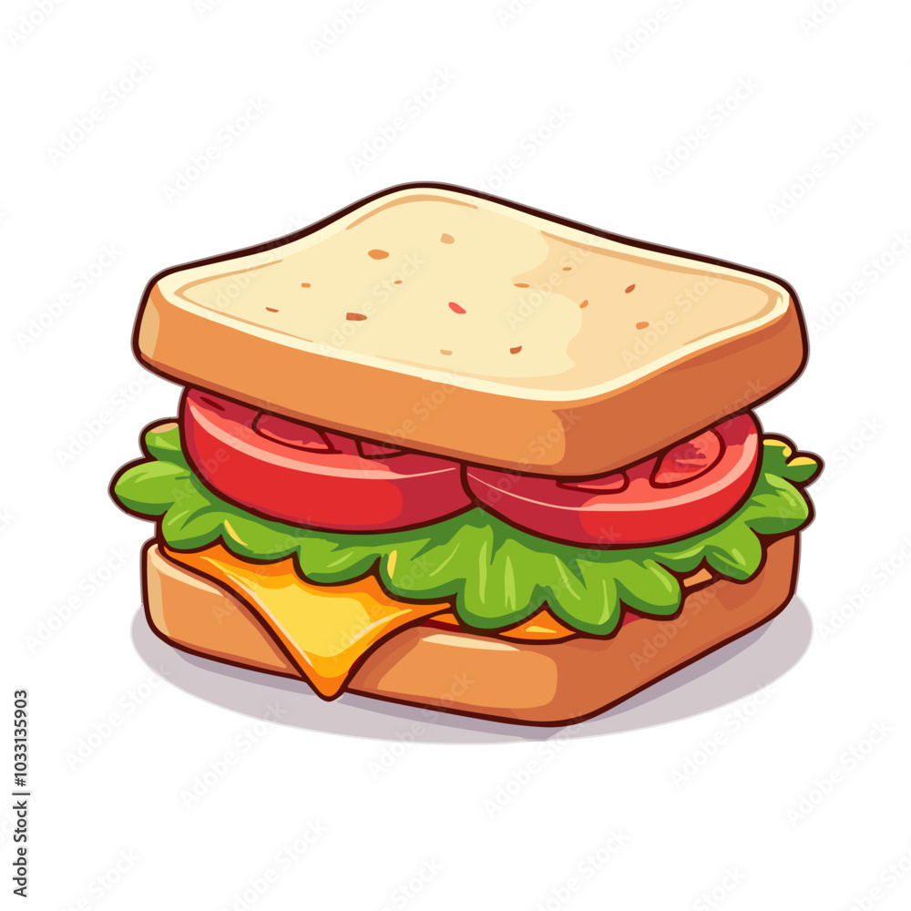 Vector sandwich with cheese, tomato, and lettuce illustration and copy space Vector sandwich with cheese, tomato, and lettuce illustration and copy space