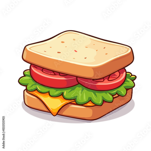 Vector sandwich with cheese, tomato, and lettuce illustration and copy space