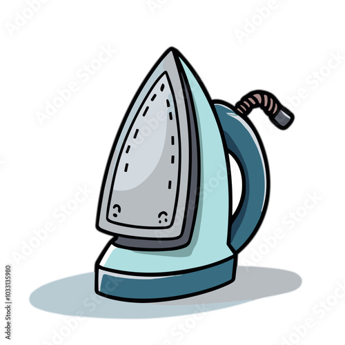 Vector blue iron household appliance icon for laundry and clothing care