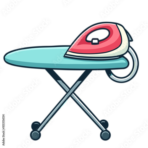 Vector ironing board with iron for laundry and garment care
