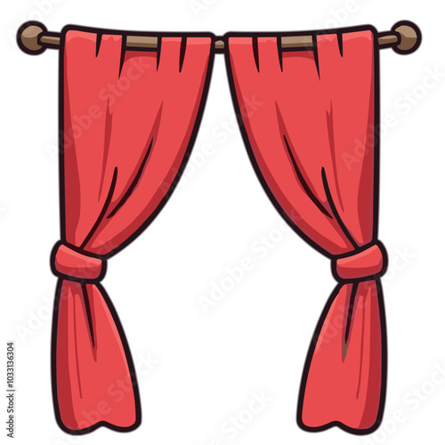 Vector red curtains icon for home decor and window treatments
