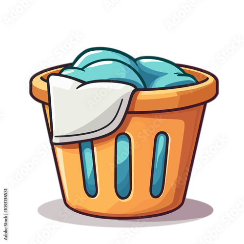 Laundry basket with clothes, household chores illustration