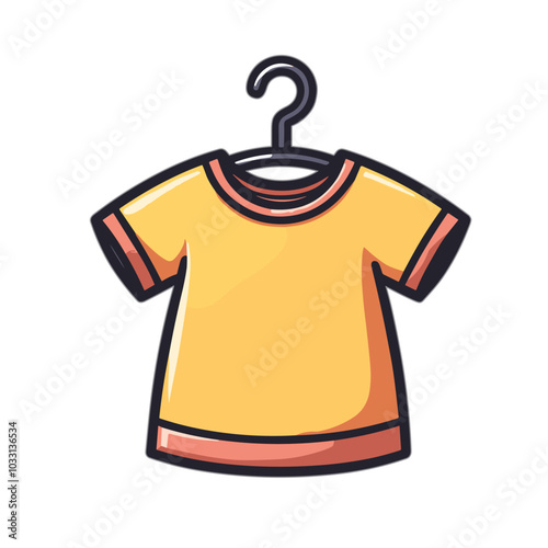 Cartoon yellow t-shirt on hanger, casual wear illustration