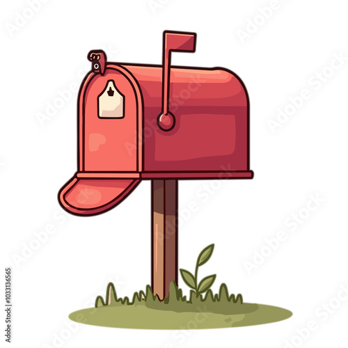 Red mailbox with flag, traditional postal service illustration
