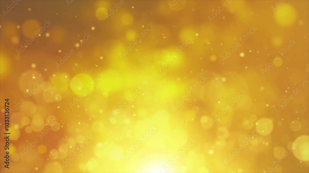 Abstract gold bokeh background with blurry lights and shining particles.