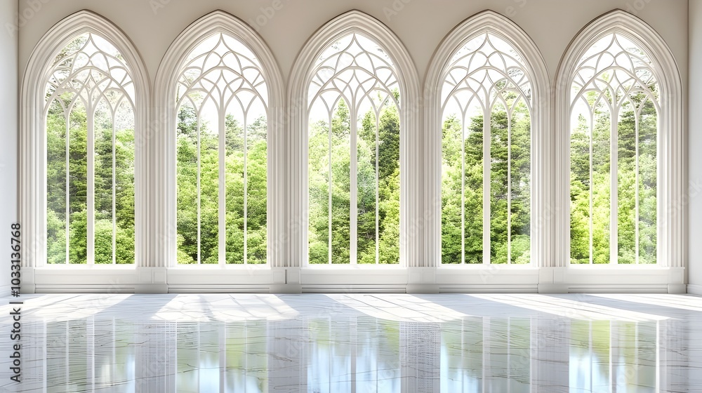 Five Ornate Arched Windows with Latticework. Five Ornate Arched Windows with Latticework.