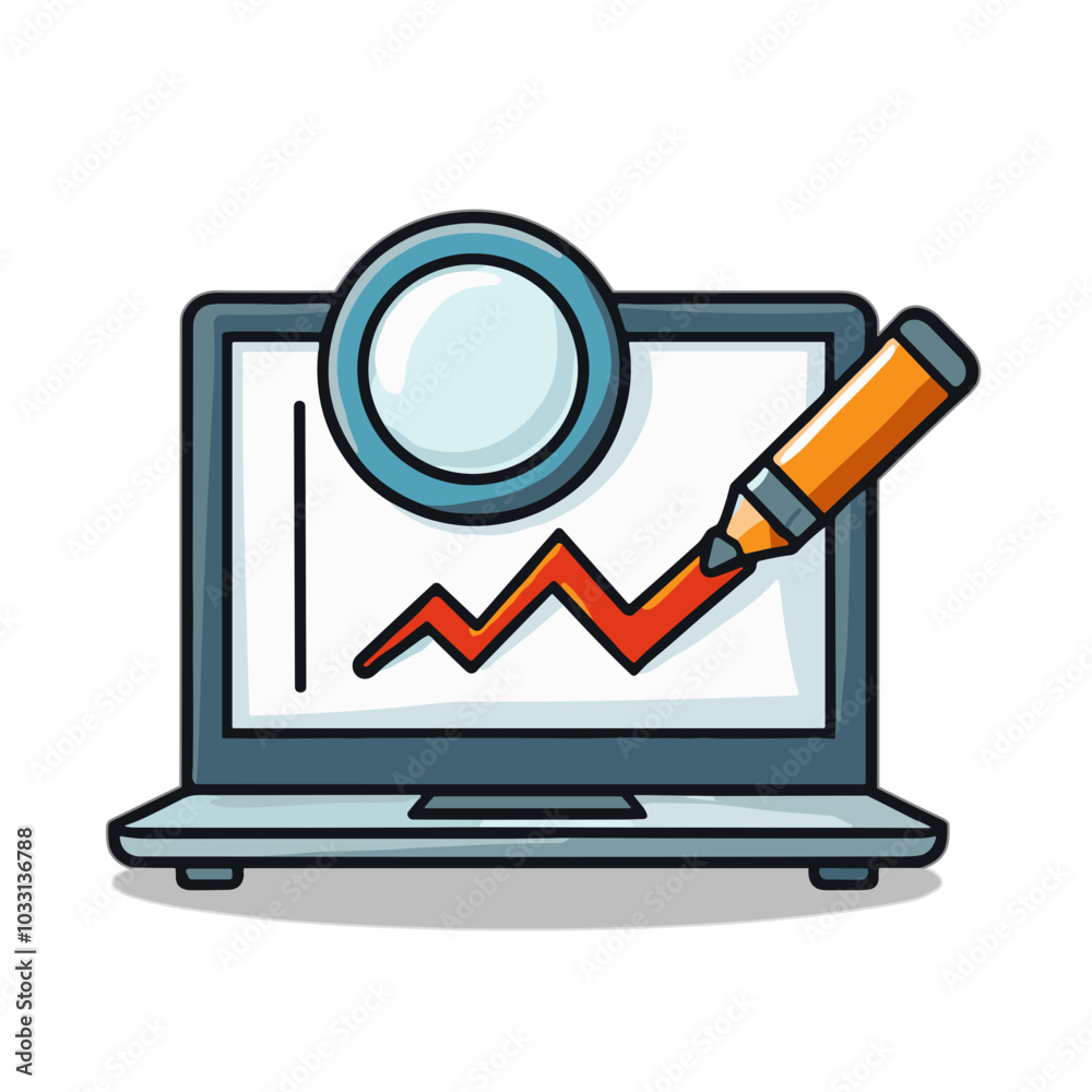 Laptop with magnifying glass, data analysis vector illustration Laptop with magnifying glass, data analysis vector illustration