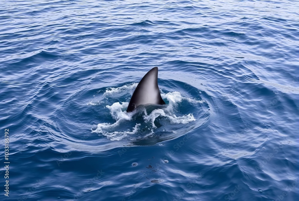 Fototapeta premium Shark Fin A shark fin breaking the surface of the water ;;