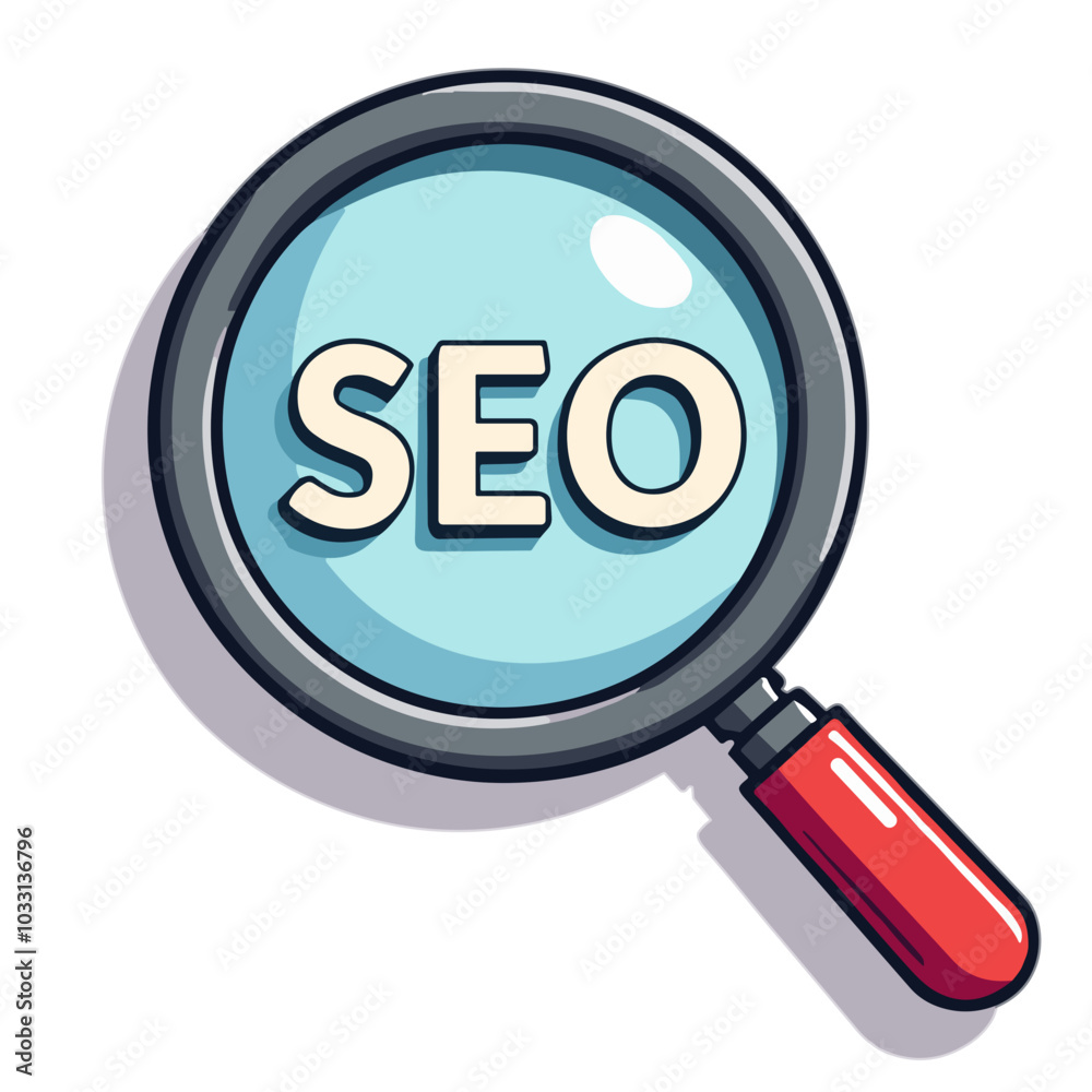 SEO magnifying glass, search engine optimization vector illustration