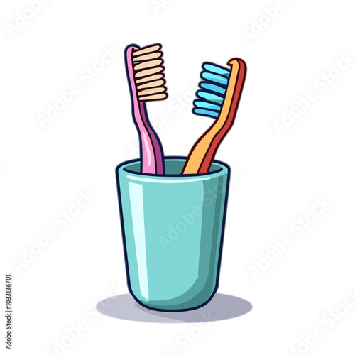 Toothbrushes in cup, dental hygiene vector illustration