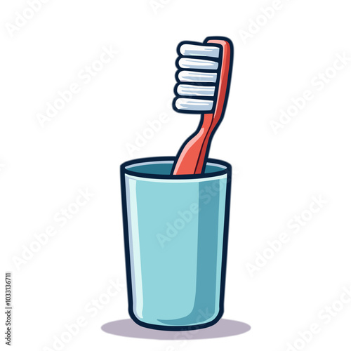 Single toothbrush in cup, dental hygiene vector illustration