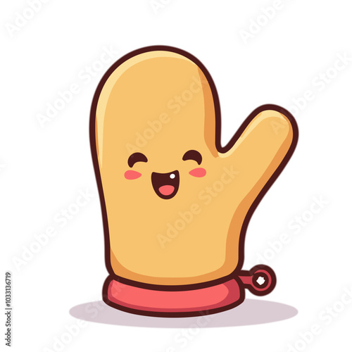 Smiling oven mitt character, kitchen helper vector illustration