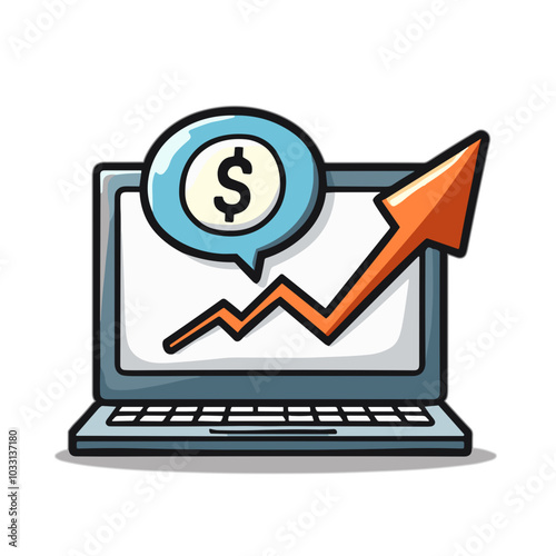 Financial growth on laptop, business analytics vector icon