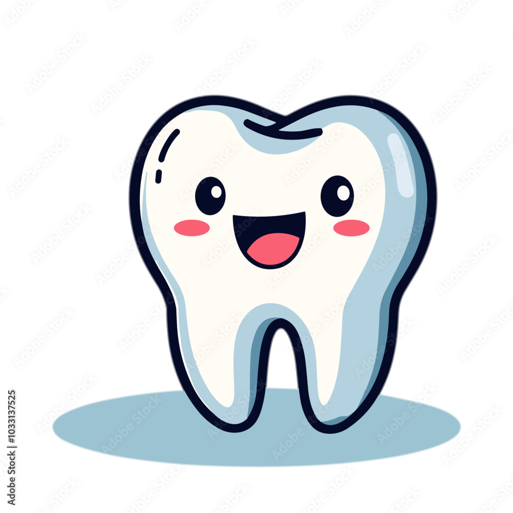 Vector smiling tooth illustration, dental health mascot