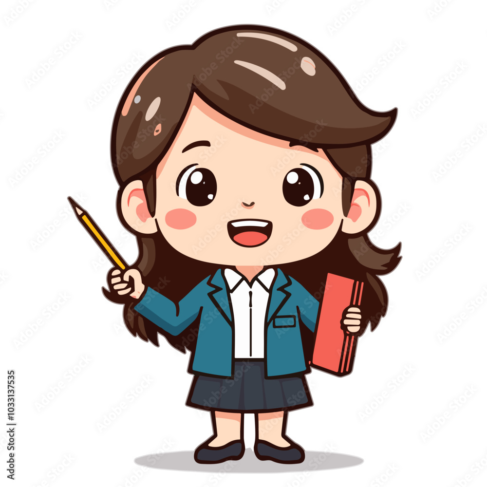 Vector cartoon female teacher illustration, education professional