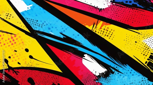 Vibrant Graffiti-Inspired Abstract Art Composition with Geometric Shapes and Splatter Textures photo