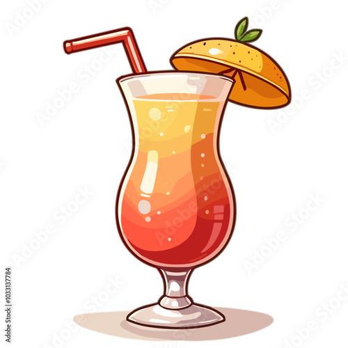 Vector tropical cocktail illustration, summer drink icon