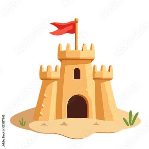 Vector sand castle icon, beach vacation symbol