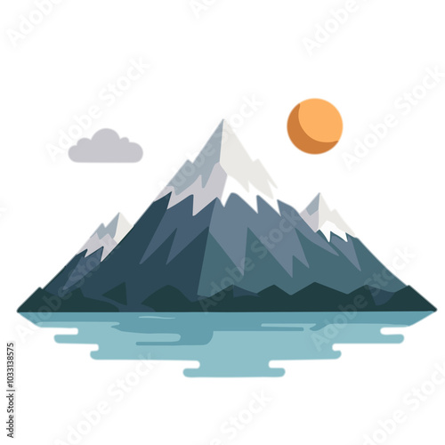 Cartoon mountain landscape with lake illustration