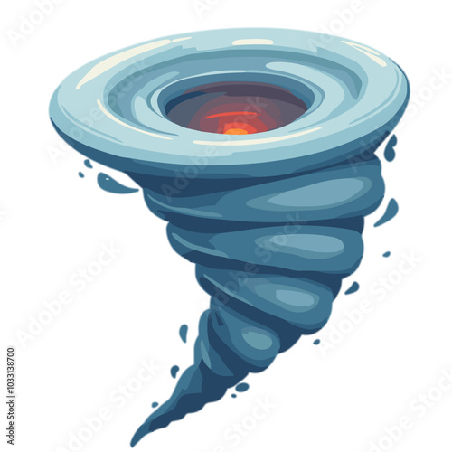 Blue tornado with red core icon, severe weather illustration