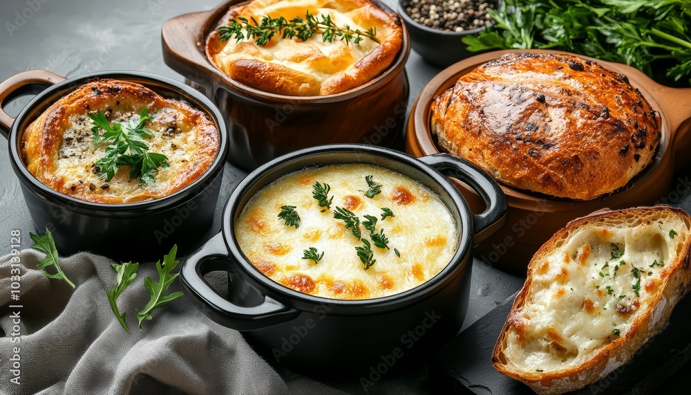 Creamy Baked Dishes with Artisan Bread Creamy Baked Dishes with Artisan Bread