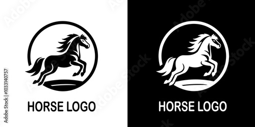 A bold, minimalist black horse logo depicting a galloping horse. The design conveys strength, freedom, and elegance with simple lines