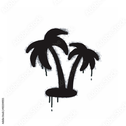 
Spray Graffiti coconut tree icon isolated on white background. graffiti coconut tree icon with overspray in black on white. Vector illustration.