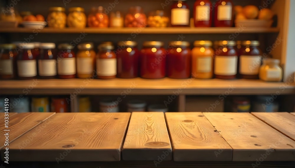 empty wooden table against the backdrop of a grocery store empty wooden table against the backdrop of a grocery store