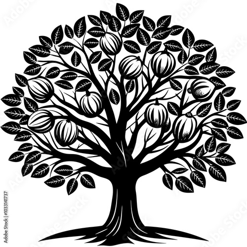 Walnut Tree silhouette 
 on white background.