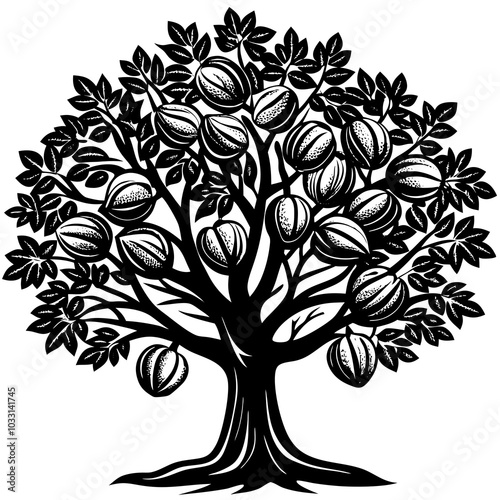 Walnut Tree silhouette 
 on white background.