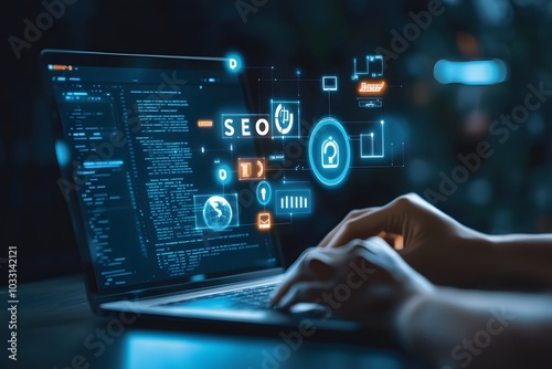 SEO Optimization Concept with Digital Interface and Data Analysis - Modern Online Marketing