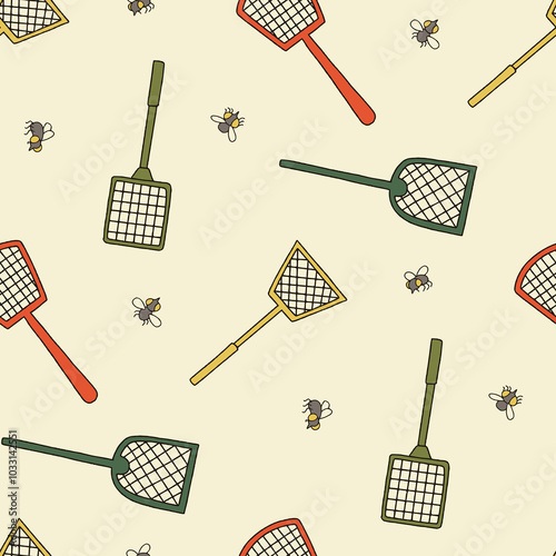 Bug Fly Swatter Vector Seamless Pattern illustration Design