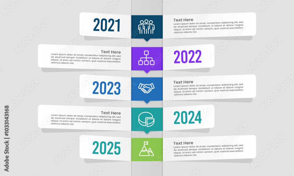 5 Years vertical timeline. Success path. Infographic Label Timeline ...