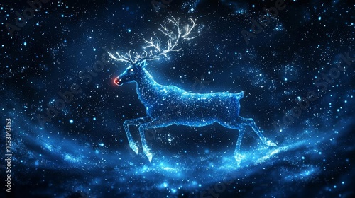 Obraz na płótnie Reindeer in a starry night, magical winter scene. w salonie