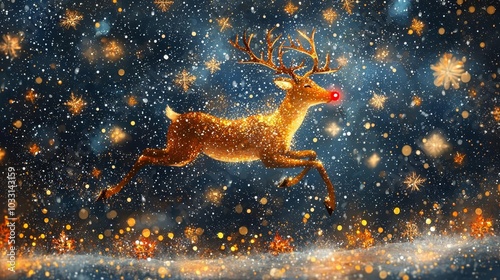 Obraz na płótnie Reindeer in a snowy landscape with a festive glow. w salonie