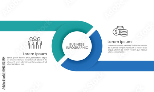 2 process infographic circle template. Diagram, Annual report, Marketing, Business presentation and Strategy. Vector illustration.