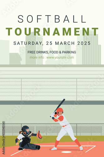 Women Girls Softball Tournament Poster Banner Vector Illustration