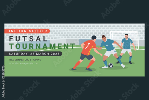 Indoor Soccer Futsal Tournament Poster Banner Vector Illustration