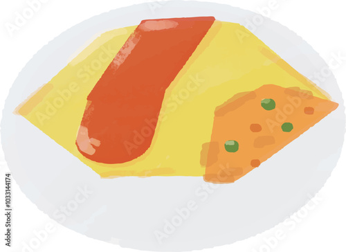 Hand-drawn deformed illustration of Japanese omelette