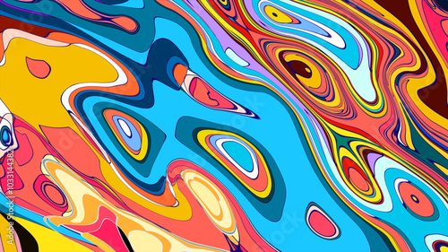 Dynamic Fluid Shapes with Vibrant Colors, Abstract Art Background for Summer Music