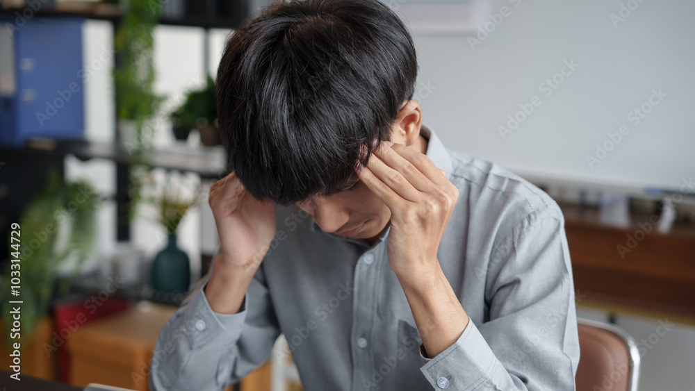 Asian business man stressed and headache office syndrome. Asian business man stressed and headache office syndrome.