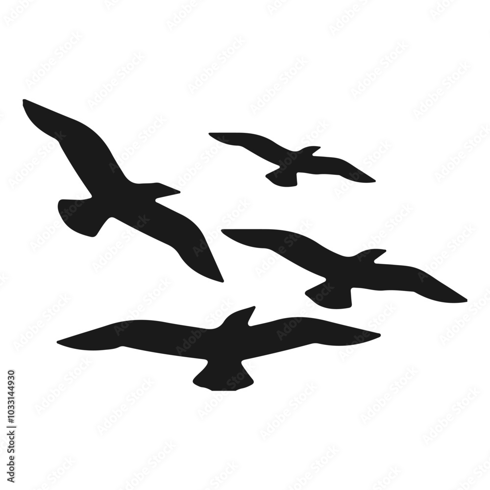 Illustration of a Flock of Birds Flying Silhouette