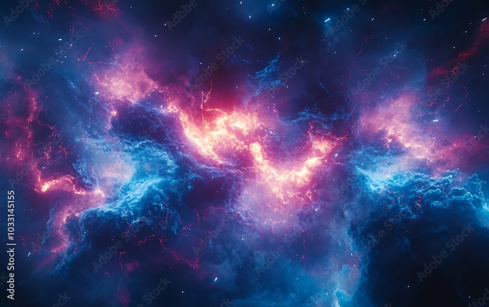 Obraz premium A mesmerizing cosmic scene featuring vibrant purple and blue nebulae illuminated by distant stars, evoking a sense of wonder about the universe.