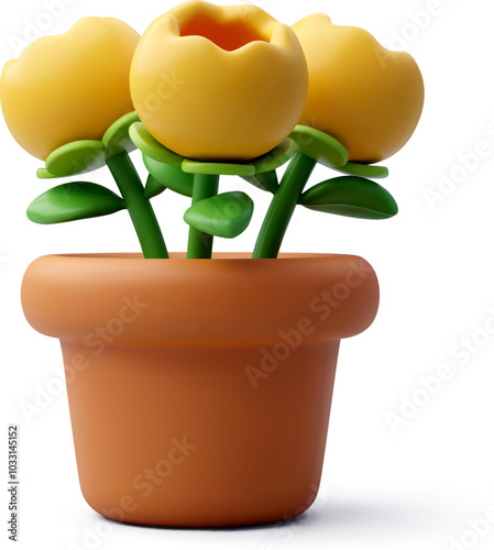 3d Vector Flowers tulips in pot, Equipment for elderly concept.