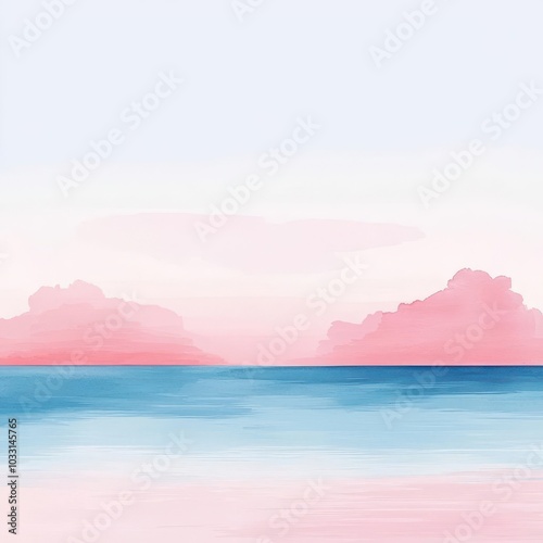 Soft pastel ocean view with pink clouds.
