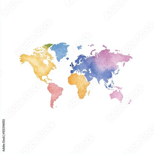 Watercolor world map on white background