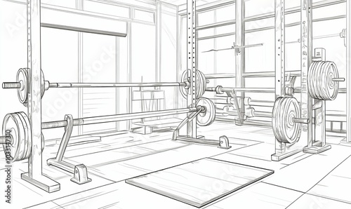 Sketch of a weightlifting rack in a gym. photo