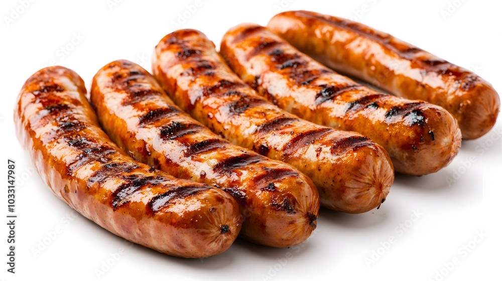 grilled sausages on white background. grilled sausages on white background.