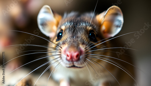 Curious mouse with glowing eyes and whiskers in close-up portrait. Concept of wildlife, rodents, and animal behavior.